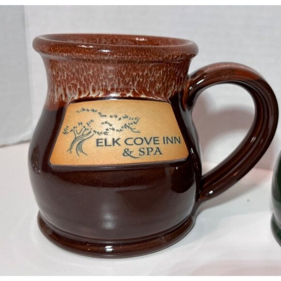 Deneen Pottery Lot of 3 Mugs Cozy Inns Brown Green Handmade USA Round - Picture 3 of 7